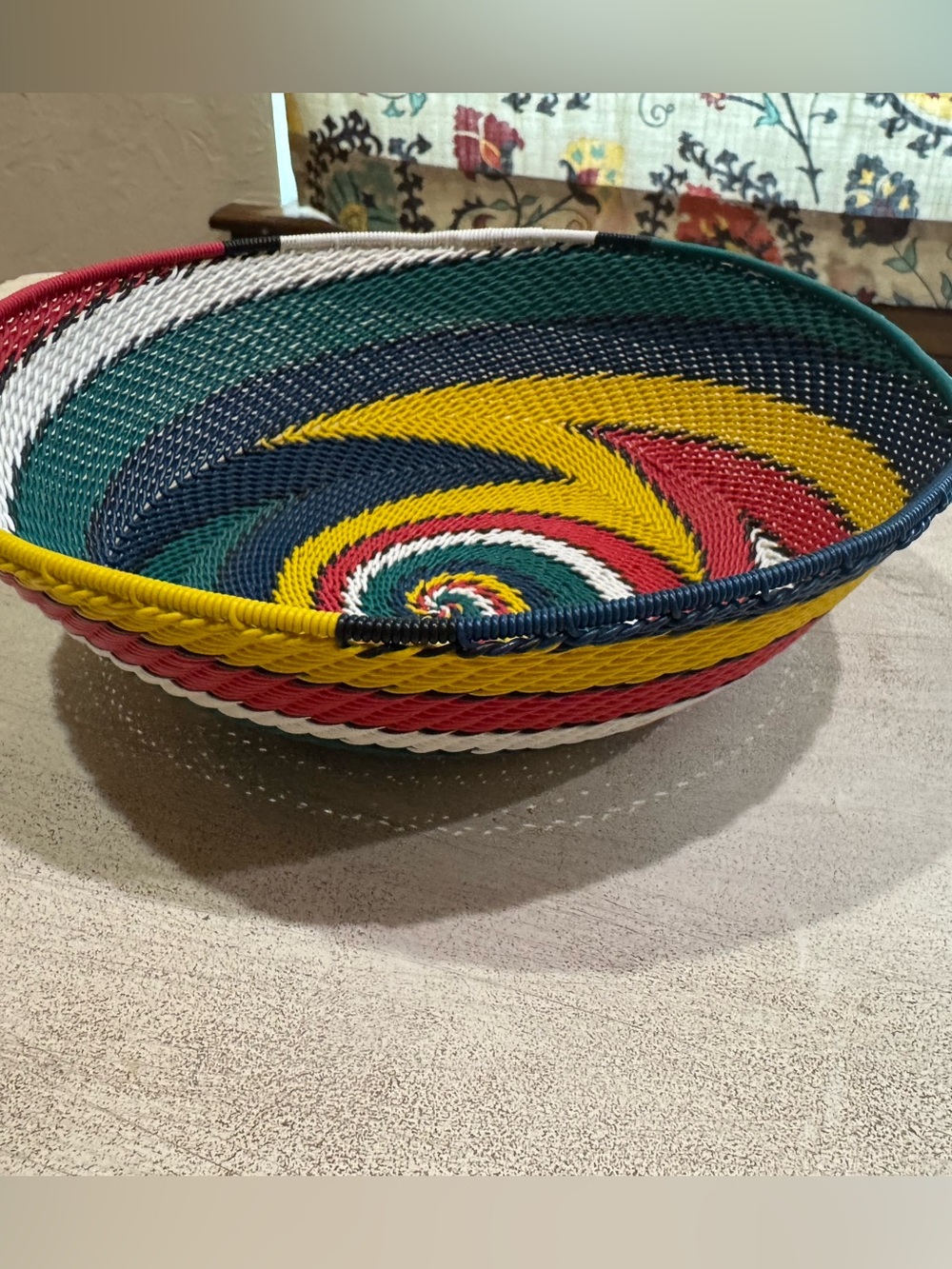 Telephone Wire Bowl Handmade 8”African Zulu South Africa.  Marked Red Blue